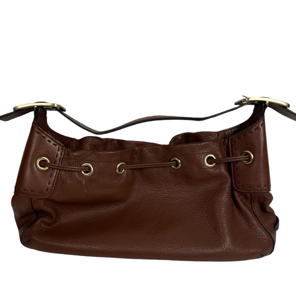 COLE HAAN Chestnut brown Pebbled Leather Slouchy Shoulder Bag Purse Large Buckle - Picture 5 of 10